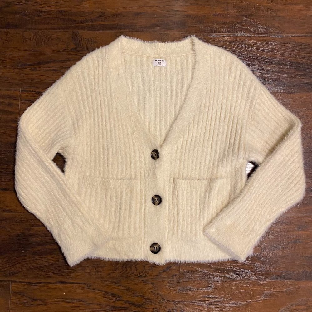 Cotton On Fuzzy Cardigan Sweater - Cream